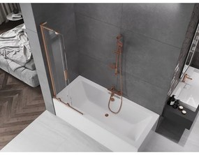 Mexen Velar L, 2-krídlová posuvná vaňová zástena 75 x 150 cm, 8mm číre sklo, medená matná, 896-075-003-01-65