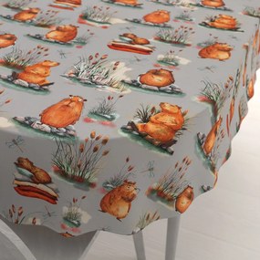 Biante Detský bavlnený oválny obrus Sandra SA-711 Kapybary na sivom 80x120 cm