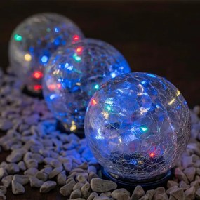 Solárne osvetlenie sklenená guľa 10 LED, viacfarebná, 11 cm