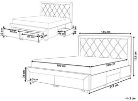 Zamatová posteľ s úložným priestorom 180 x 200 cm krémová LIEVIN Beliani