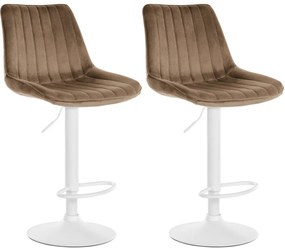 2x Barová stolička Toni - zamat, biely rám Hnedá