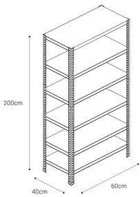 Skrutkový kovový regál 200x60x40cm, 6 políc