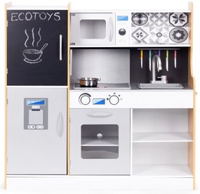 Detská kuchynka so zvukom a LED tabuľou kovové doplnky MDF +3 roky ECOTOYS