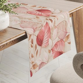 Biante Dekoračný behúň na stôl Leona LN-172 Ružovo-vínové listy na režnom 20x180 cm