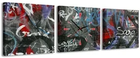 3-dielny obraz s hodinami, Graffity area, 35x105cm