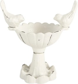 Biele antik malé liatinové krmítko s vtáčikmi pre vtáčiky - 14*10*15 cm
