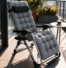 Polohovateľné skladacie záhradné lehátko s poduškou TDC01-BK čierna