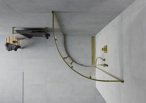 Mexen Rio, štvrťkruhový sprchovací kút s posuvnými dverami 70(dvere) x 70(dvere) x 190 cm, 6mm číre sklo, zlatý lesklý profil, 863-070-070-50-00