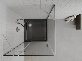 Mexen Roma, sprchový kút s krídlovými dverami 90 (dvere) x 90 (stena) cm, 6mm číre sklo, chrómový profil + slim sprchová vanička čierna + chrómový sifón, 854-090-090-01-00-4070