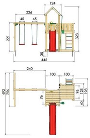 Ihrisko Jungle Mansion so šmykľavkou a modulom 2-Swing Frame 2.0