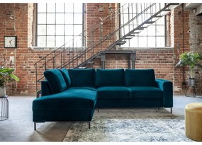 Tyrkysová zamatová rozkladacia rohová pohovka (ľavý roh) Lofty Lilly – Miuform