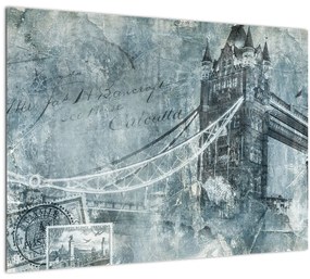 Sklenený obraz - Tower Bridge v chladných tónoch (70x50 cm)