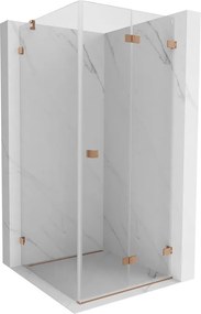 Mexen Lunar-F, 1-krídlový sprchový kút so skladacími dverami, pravý, 70 x 70 cm, 8mm číre sklo, medený profil, 836-070-070-65-00-P