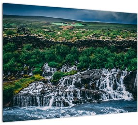 Sklenený obraz vodopádov v prírode (70x50 cm)
