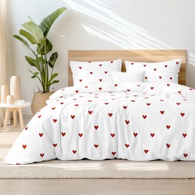 Goldea bavlnené posteľné obliečky - červené srdiečka na bielom 240 x 220 a 2ks 70 x 90 cm