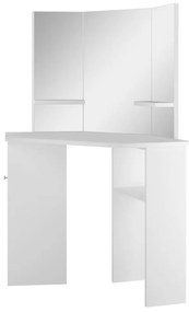 Rohový toaletný kozmetický stolík na líčenie, biely