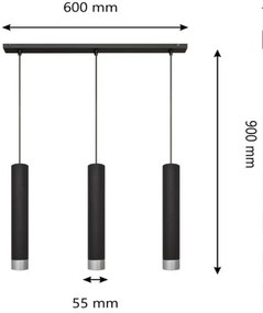 LED Luster na lanku TUBA 3xGU10/4,8W/230V čierna/lesklý chróm