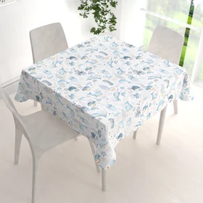 Biante Detský bavlnený štvorcový obrus Sandra SA-442 Morský svet modrý na bielom 150x150 cm