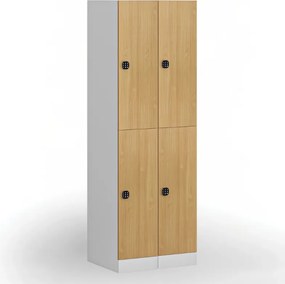 Šatníková skrinka S1 s úložnými boxmi, 2 boxy, 1850 x 300 x 500 mm, kódový zámok, laminované dvere, orech