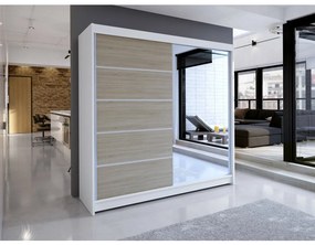 Šatníková skriňa Bastian III (biela + sonoma + zrkadlo) (osvetlenie led rgb farebné). Vlastná spoľahlivá doprava až k Vám domov. 1054210
