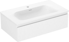 Mexen Rivel, kúpeľňová skrinka 80 cm s umývadlom Vela, 1 zásuvka, drážkovaná, biela matná, 91A20-08023-1-BF01-W23M01
