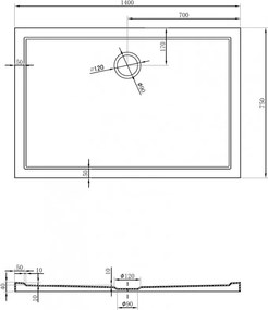 Mexen, Mexen Flow obdĺžniková sprchová vanička slim 75 x 140 cm, biely lesk - 46R107514