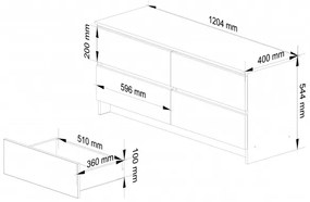 Komoda K120 4SZ CLP biela / sivá