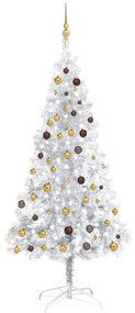 Umelý vianočný stromček s LED a sadou gúľ, strieborný 210cm PET 3077525