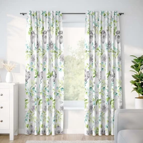 Goldea bavlnený záves deluxe - eukalyptus s kvety 240x160 cm