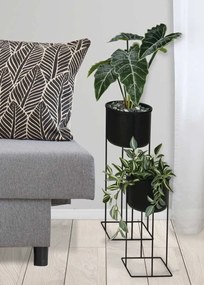 KOVOVÝ KVETINÁČ SO STOJANOM BLACK SADA 2KS 39,5X18 CM+58X20 CM ČIERNA