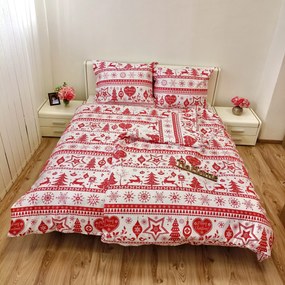 Obliečky bavlnené Vianočné obliečky Christmas červené - 1x Vankúš 90x70cm, 1x Paplón 140x200cm