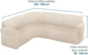 Bielastické poťahy CRISTINA smotanová rohová sedačka (š. 350 - 530 cm)