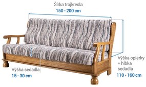 Bielastické poťahy OCEANO NOVÉ šedo-modré trojkreslo s drevenými rúčkami (š. 150 - 200 cm)