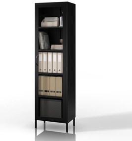 Čierna sklenená vitrína do obývačky z kovu na nožičkách LUIGI Modern 500 x 1800 x 350 mm