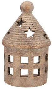 Zlatý antik cementový svietnik domček House Gold - 14*10*23 cm