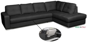 Kožená sedacia súprava s rozkladom na každodenné spanie ALEXIE – rohová, pravá, čierna (nero 308)