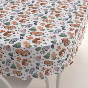 Biante Detský bavlnený oválny obrus Sandra SA-282 Veveričky a lesní kamaráti 140x160 cm