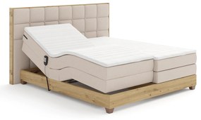 Elektrická polohovacia posteľ, boxspring, béžová/dub artisan, 160x200, TIANA