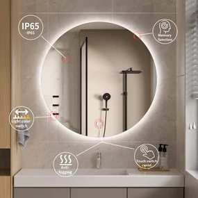 Erga Sofia, okrúhle LED zrkadlo 50cm, 1150 lm, 3 farby svetla, ERG-V01-207-5050