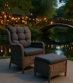 Záhradné ratanové kreslo s podnožkou