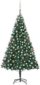 Osvetlený umelý vianočný stromček s guľami, zelený 240 cm 3077624