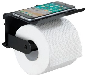 Čierny nástenný držiak na toaletný papier s podložkou na mobil Wenko Classic Plus
