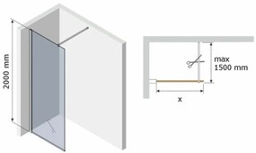 Mexen Kioto, sprchová zástena typu WALK-IN 140x200 cm, 8mm sklo s bielym vzorom, 800-140-000-00-85