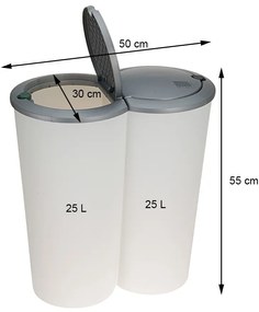 Odpadkový kôš Matteo 2x25 L bielo-sivý