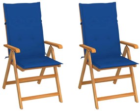 Záhradné stoličky 2 ks s kráľovsky modrými podložkami tíkový masív
