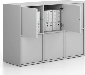 Kancelárska skriňa FRAME, nízka, 6x dvere, 1299 x 450 x 881 mm, PUSH-lock, sivá