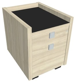 Mobilný kontajner Verno 47 x 60 cm so sklom, 2 zásuvky, agát / čierna