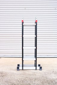 Noela Multifunkčný hliníkový rebrík 4x4 473 cm NVLG-44 BLACK PREMIUM + kolieska, podlážka a polica