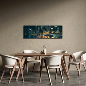 Obraz nočného Singapuru (s hodinami) (90x30 cm)