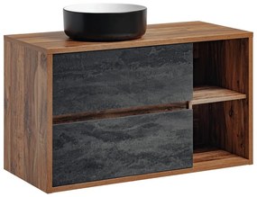 Závesná skrinka Hampton Betónová Jednoduchá s doskou a umývadlom 100 cm tmavý betón/dub hunton